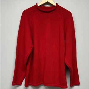 Vintage J. Crew Roll Neck Sweater Red Fisherman Heavy 90s Chunky Cotton Large